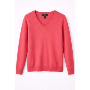 Tahari 100% Cashmere V-Neck Sweater Womens Large Coral Pink Soft Knit